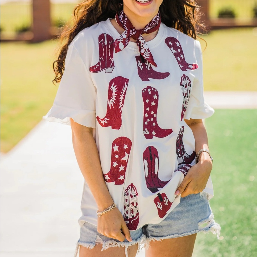 Layerz Clothing Western Boot Embroidered Top Texas Tech Oversized Size 2XL